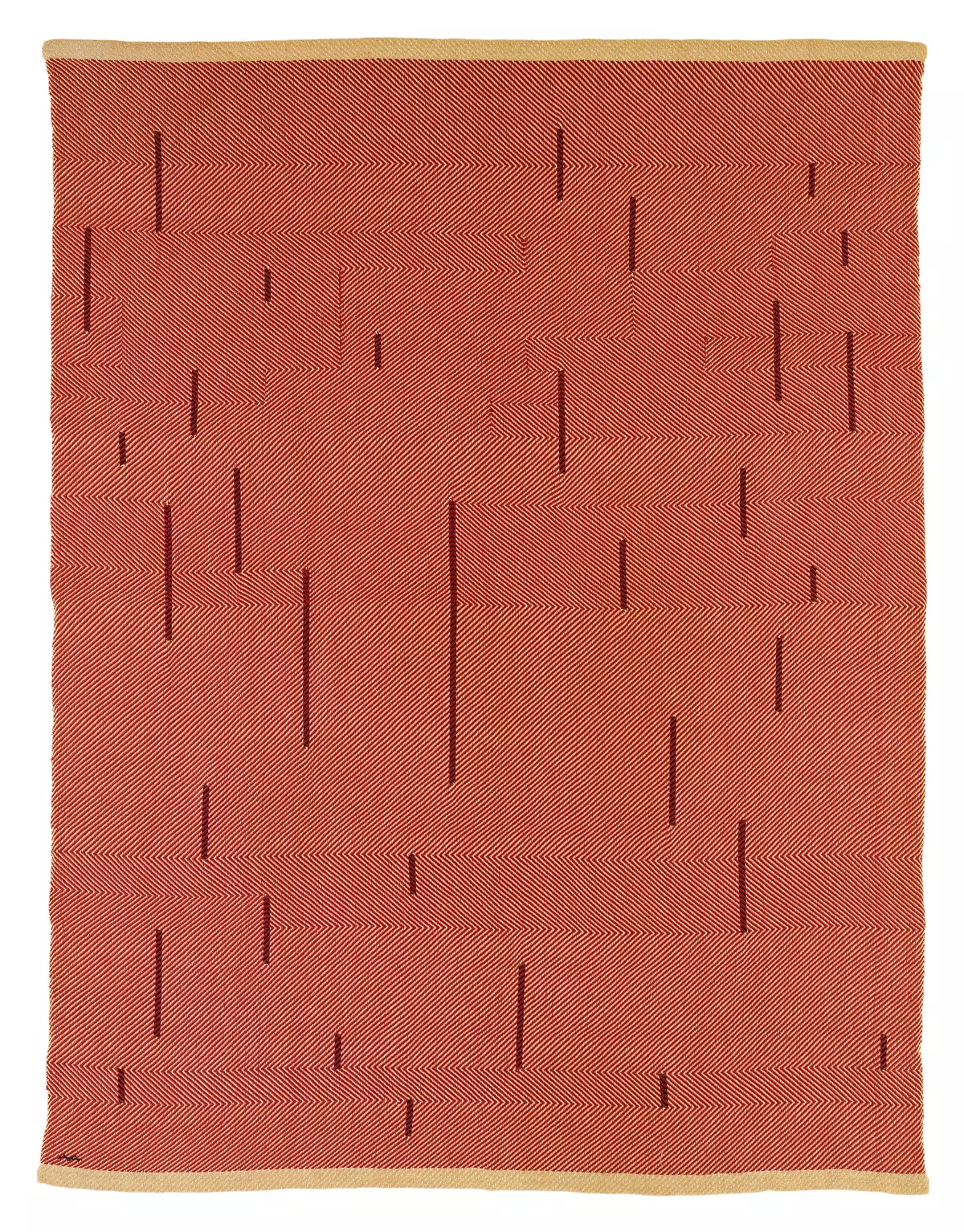 With Verticals, 1946. Red cotton and linen 1549 x 1181 mm.